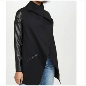 SPANX Drape Front Jacket Women's Black Ponte Faux Leather Wrap Waterfall